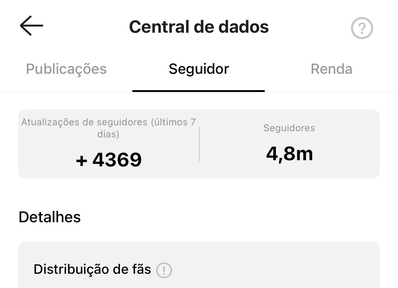 Central de dados do Kwai de Tati Explica mostrando +4369 novos seguidores em 7 dias e 4,8 milhões de seguidores totais