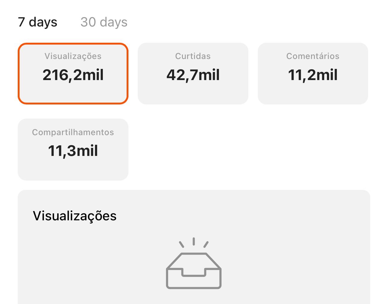 Métricas de vídeo viral no Kwai de Tati Explica com 216 mil visualizações e 42 mil curtidas em 7 dias
