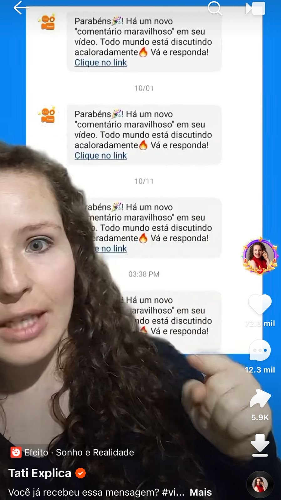 Vídeo viral de Tati Explica no Kwai com 72 mil curtidas e 12 mil comentários