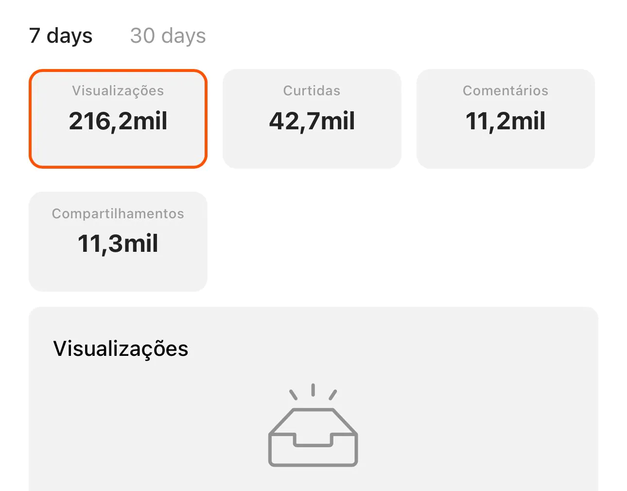 Métricas de vídeo viral no Kwai de Tati Explica com 216 mil visualizações e 42 mil curtidas em 7 dias