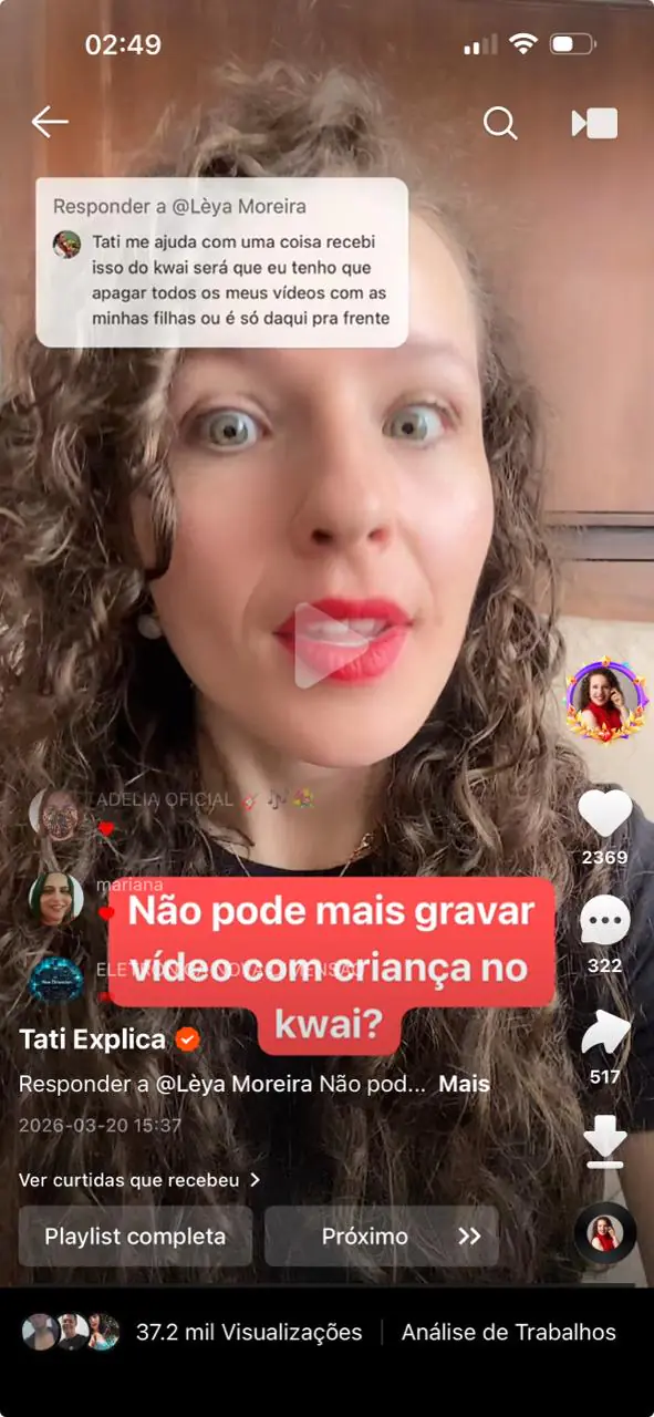 Tati Explica respondendo comentário de seguidora no Kwai com vídeo que gerou 37 mil visualizações provando que comentários viram conteúdo Tati Explica respondendo comentário de seguidora no Kwai com vídeo que gerou 37 mil visualizações provando que comentários viram conteúdo