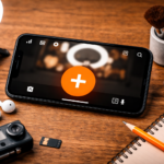 Tela de gravação de vídeo no Kwai com botão de criar conteúdo