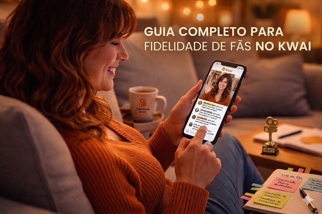 Como criar audiência fiel no Kwai com comentários de fãs engajados logo do Kwai e caderno com estratégias de fidelidade