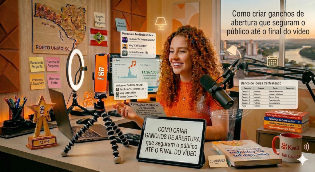 Como criar ganchos de abertura que seguram o público até o final do vídeo no Kwai com tipos de gancho e exemplos práticos