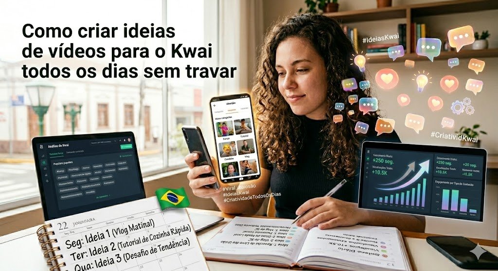 Como criar ideias de vídeos para o Kwai todos os dias sem travar com calendário de pautas e gráfico de crescimento