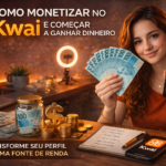 Como monetizar no Kwai e transformar seu perfil em uma fonte de renda segurando celular com o app e notas de real