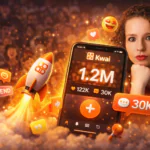 Celular com o Kwai mostrando 1,2 milhão de visualizações com elementos de viralização e crescimento orgânico
