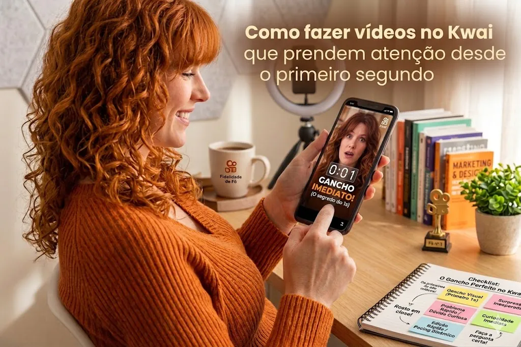 Como fazer vídeos no Kwai que prendem atenção desde o primeiro segundo com checklist de gancho imediato e estratégias de abertura