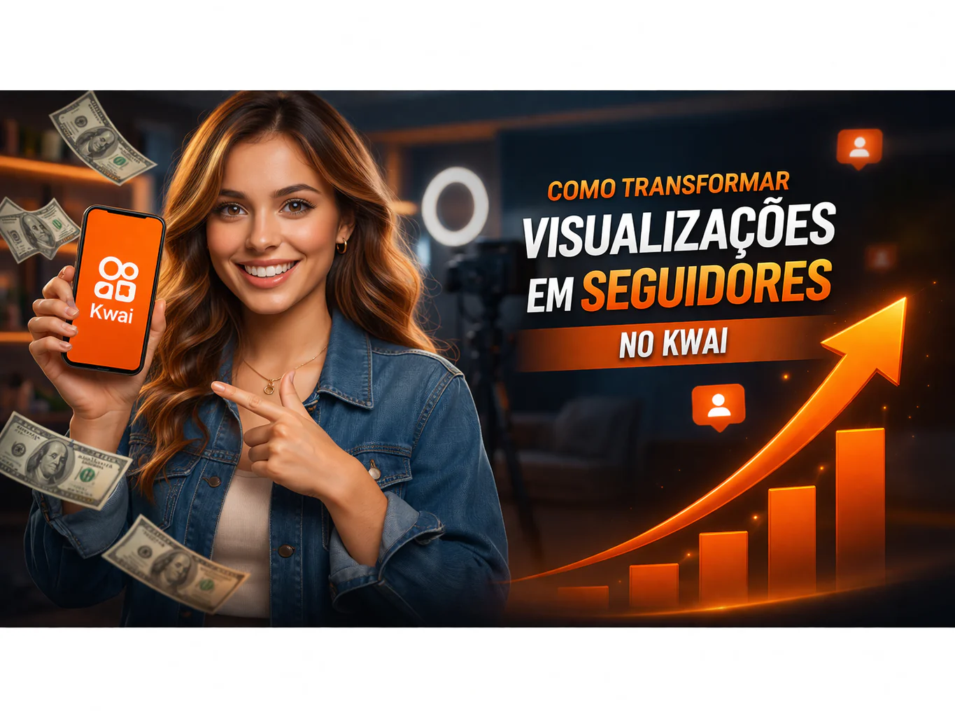 Como transformar visualizações em seguidores no Kwai com gráfico de crescimento e celular com o aplicativo