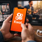 Interface do aplicativo Kwai mostrando feed de vídeos curtos no celular